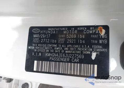 2018 Genesis G80 3.8 z USA, uszkodzony, nr VIN KMHGN4JE6JU227569